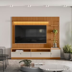 Painel até 75″ + Rack + Módulo Lateral Ouro Preto Nature/Off White – LINEA BRASIL