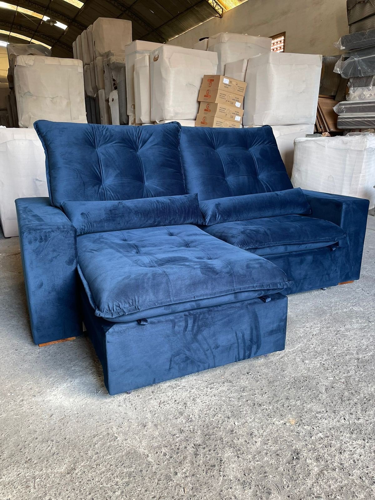 Sofá Retrátil e Reclinável Malu 2,50 m Azul - D'VITRINE ESTOFADOS - Imagem 5