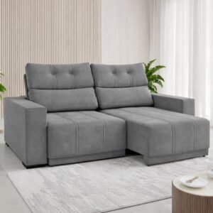 Sofá Retrátil e Reclinável Royal 2,00 m Veludo Cinza Grafite – VIERO MÓVEIS