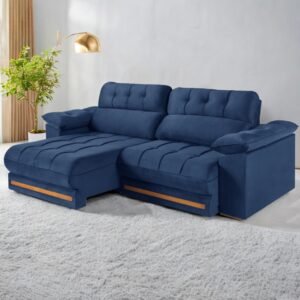 Sofá Retrátil e Reclinável Arezzo Comfort 2,50 m Veludo Azul – SINGULAR ESTOFADOS