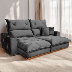 Sofá Retrátil e Reclinável Gran Bello Light 2,50 m Veludo Cinza – QUINE ESTOFADOS