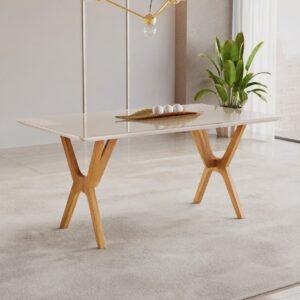 Mesa Essência 180 (C/Vidro) Cinamomo/Off White – JCM MOVELARIA