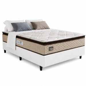 Colchão Casal Van Gogh 29 cm D33 Ortopédico + Base Simples Corino Branco – KING KONFORT COLCHÕES + BIOSTAR