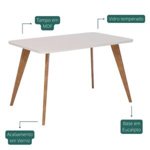 Mesa Acerola 130 (C/Vidro) Madeira/Off White – CIMOL