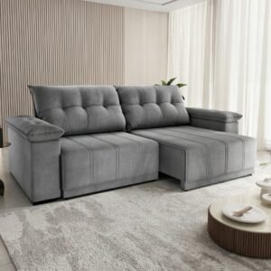Sofá Retrátil e Reclinável Del/Delta 2,00 m Veludo Cinza Grafite – VIERO