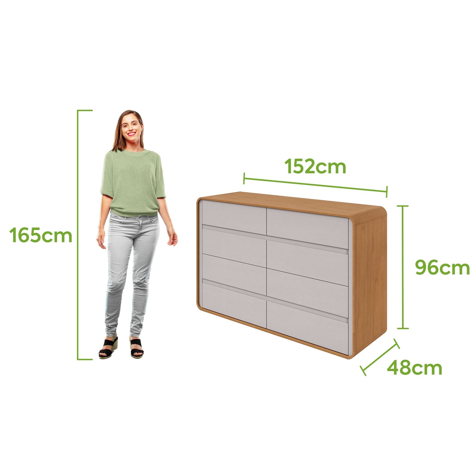 Cômoda 8 Gavetas Loop Amêndoa Clean/Off White - LOPAS - Imagem 3