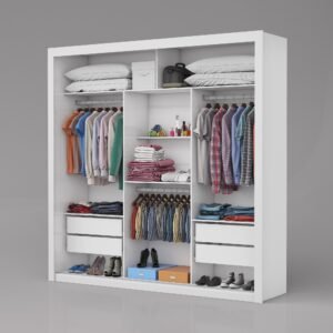 Guarda-Roupa 3 Portas Veneza/Clara/Berlim Premium (3 portas espelhadas) 1,855 m Branco – CARIOCA MÓVEIS