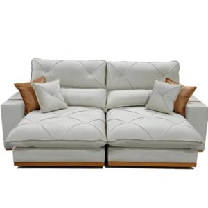 Sofá Retrátil e Reclinável Grambelo/Gran Bello 2,50 m Veludo Bege 01 – D SALA DECOR ESTOFADOS