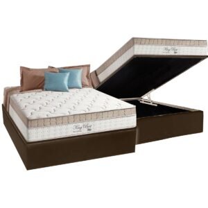 Colchão Casal King Best 28 cm D28 Molas Ensacadas + Base Baú Corino Marrom – ANJOS + ALTO NÍVEL