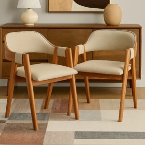 Kit 2 Cadeiras Pérola Mel Laminado/Linho Areia – WJ DECOR