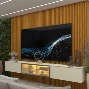 Home Suspenso até 85″ Supremo Ripado 218 Naturale com Nicho Luminare Off White – GELIUS