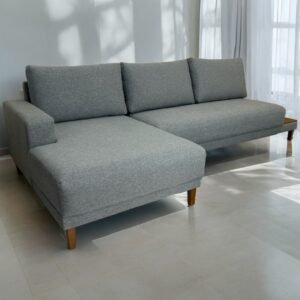 Sofá com Chaise Ref.825 2,90 m Chenile Linho Cinza Firenze – RONDOMÓVEIS