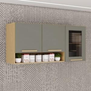 Armário Aéreo 3 portas Vidro Fumê New Valência Jequitibá/Granizo – SALLÊTO