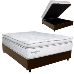 Colchão Casal New Freedom 32 cm D33 Molas Ensacadas + Base Baú Corino Marrom – ORTOBOM + ALTO NÍVEL