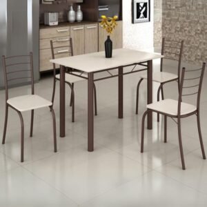 Mesa 4 Cadeiras Rio 100×60 (Base 2″) Marrom/Off White – TEIXEIRA