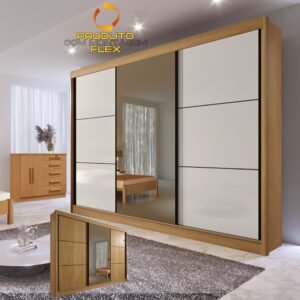 Guarda-Roupa 3 Portas Los Angeles 2,73 m Cinamomo/Off White/Cinamomo – D’DORO MÓVEIS