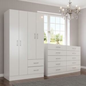 Guarda-Roupa 4 Portas Panamá 4002 + Cômoda 10 Gavetas Caribe Branco – FELLICCI