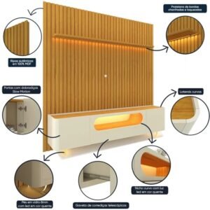Painel até 85″ Nobre 230 Naturale + Rack Nobre 210 (Pés de Vidro) Off White/Naturale – GELIUS