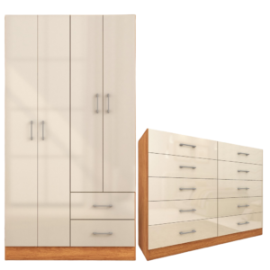 Guarda-Roupa 4 Portas Panamá 4002 + Cômoda 10 Gavetas Caribe Cinamomo/Off White – FELLICCI