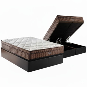 Colchão Queen Star One D28/AG D70 + Base Box Baú Corino Preto – ANJOS COLCHÕES + ALTO NÍVEL CAMAS E COLCHÕES