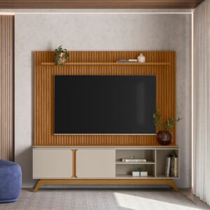 Painel até 75″ Gênova 2.0 Nature + Rack Istambul Nature/Off White – LINEA BRASIL