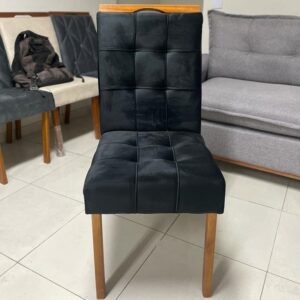 Mesa Salinas 90 (Tampo Dakota c/ vidro) Cinamomo/Off White com 4 Cadeiras Sophia Veludo Preto – CEL MÓVEIS + WM DECOR