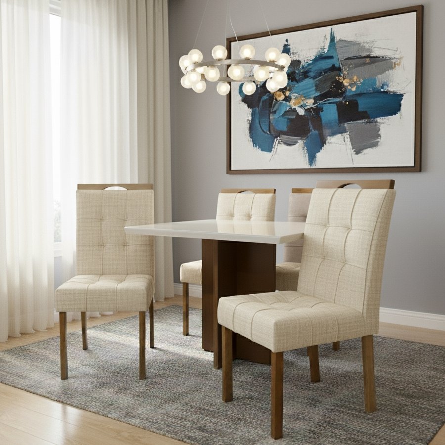 Mesa Salinas 120 Cinamomo/Off White com 4 Cadeiras Sophia Linho Bege 200 – CEL MÓVEIS + WM DECOR - Imagem 3