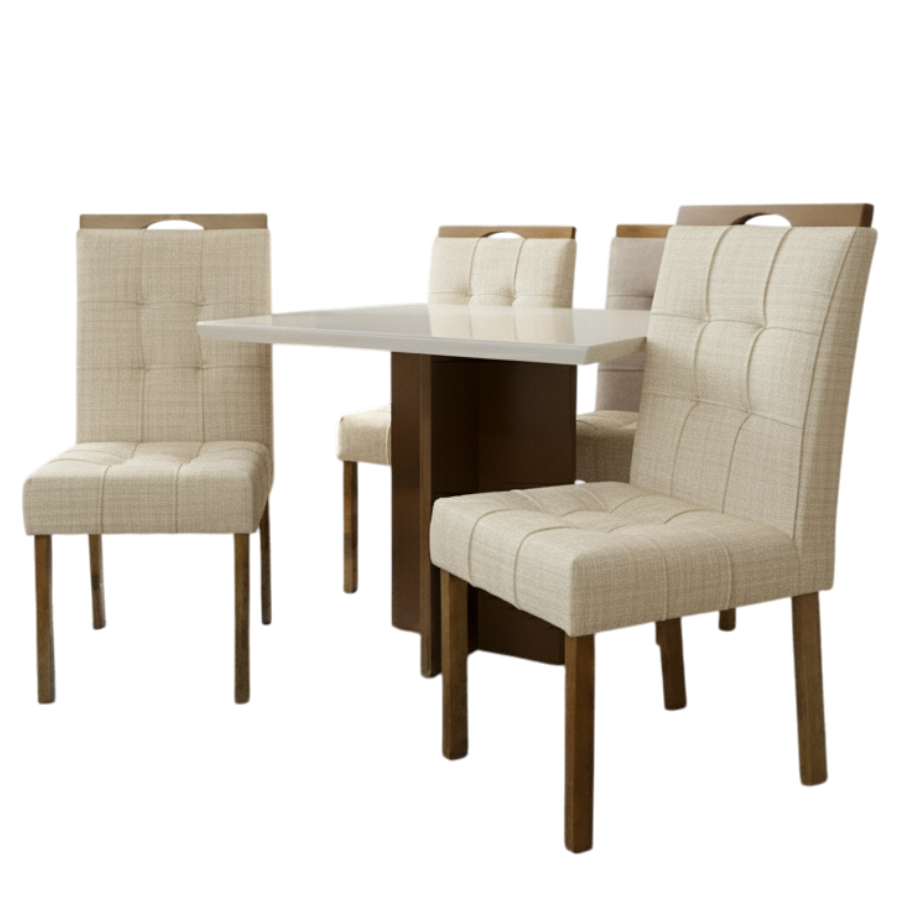 Mesa Salinas 120 Cinamomo/Off White com 4 Cadeiras Sophia Linho Bege 200 – CEL MÓVEIS + WM DECOR - Imagem 4