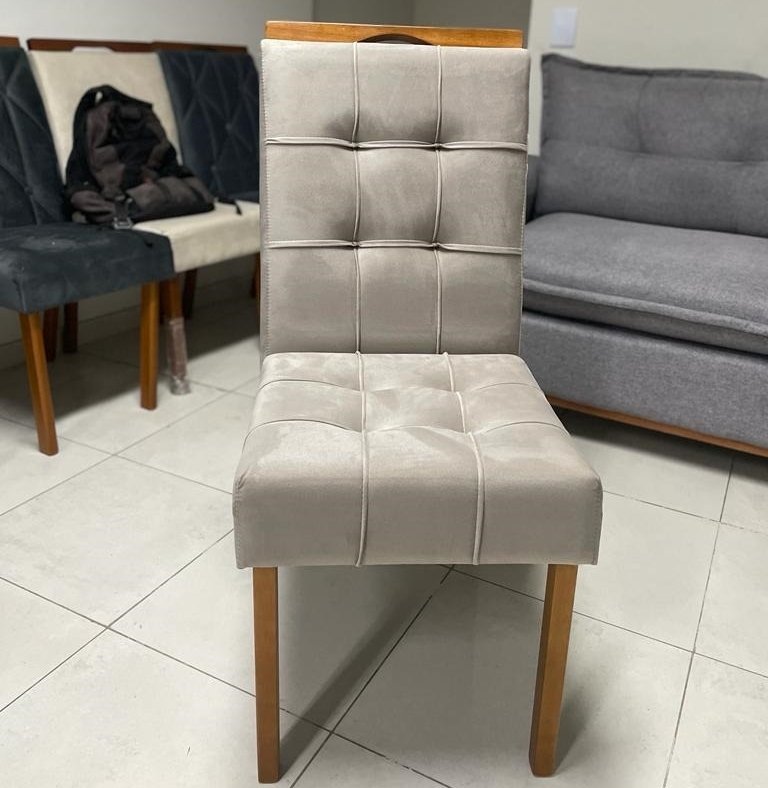 Mesa Alegra 120 Cinamomo/Off White com 4 Cadeiras Sophia Veludo Bege – JCM MOVELARIA + WM DECOR - Imagem 2
