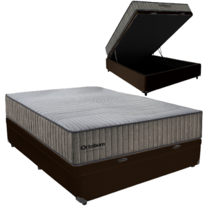Colchão Casal Exclusive Foam HR 33 + Base Box Baú Corino Marrom – ORTOBOM + BIOSTAR