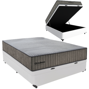 Colchão Casal Exclusive Foam HR 33 + Base Box Baú Corino Branco – ORTOBOM + BIOSTAR