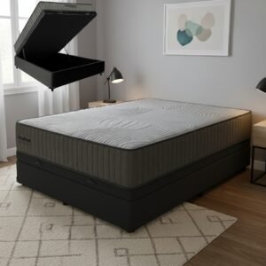 Colchão Casal Exclusive Foam HR 33 + Base Box Baú Corino Preto – ORTOBOM + BIOSTAR