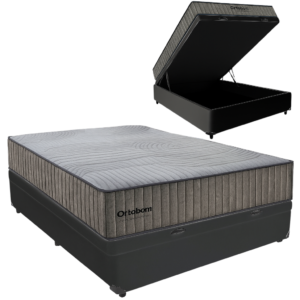 Colchão Casal Exclusive Foam HR 33 + Base Box Baú Corino Preto – ORTOBOM + BIOSTAR