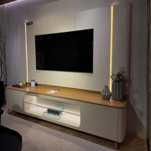 Painel + Rack Santorini Off White/Tauari Fosco – LINEA BRASIL