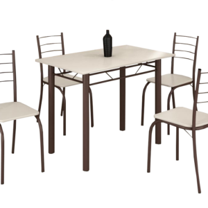 Mesa 4 Cadeiras Rio 100×60 (Base 2″) Marrom/Off White – TEIXEIRA