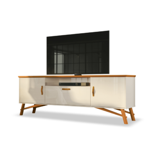 Rack até 75″ Felix Off White/Cedro Natural – EDN MÓVEIS
