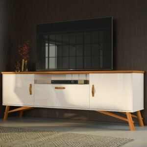 Rack até 75″ Felix Off White/Cedro Natural – EDN MÓVEIS