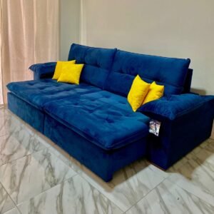 Sofa Retratil e Reclinavel Mexico 2,50 m Azul – LEO DECOR (PROMOÇÃO – LEVE AVARIA)