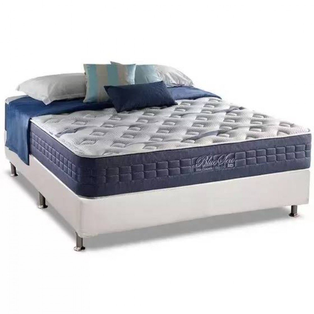 Colchão Casal Blue Sea 31 cm D28 Molas Ensacadas + Base Simples Corino Branco – ANJOS + BIOSTAR - Imagem 2
