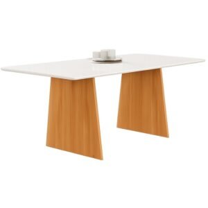 Mesa Londres 120 (Tampo Londres c/vidro) Cinamomo/Off White – CEL MÓVEIS