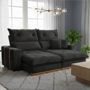 Sofá Retrátil e Reclinável Gran Bello Light 2,50 m Veludo Preto – QUINE ESTOFADOS