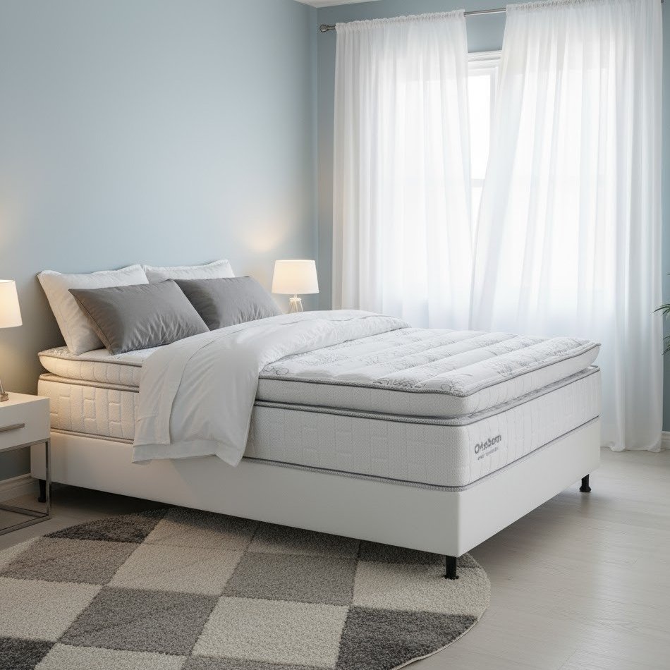 Colchão Casal New Freedom 32 cm D33 Molas Ensacadas + Base Simples Corino Branco – ORTOBOM + BIOSTAR