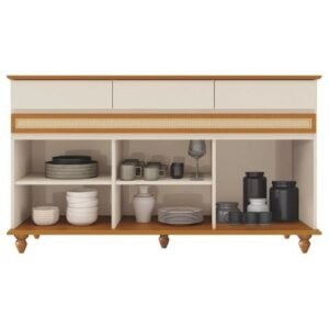 Buffet 3 Portas Açores 1,40 m Off White/Cedro – EDN MÓVEIS
