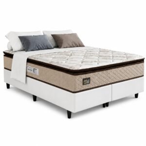 Colchão Queen Van Gogh 29 cm D33 Ortopédico + Base Simples Corino Branco – KING KONFORT COLCHÕES + BIOSTAR