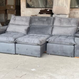 Sofá Retrátil e Reclinável Imperial 2,75 m Veludo Jolie Cinza 08 – IMPERIAL DECOR