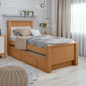 Cama Solteiro Athenas com Auxiliar Amêndoa Clean/Off White/Amêndoa Clean – LOPAS