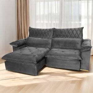 Sofá Retrátil e Reclinável Arezzo 2,50 m Veludo Grafite – ARJAN DECOR