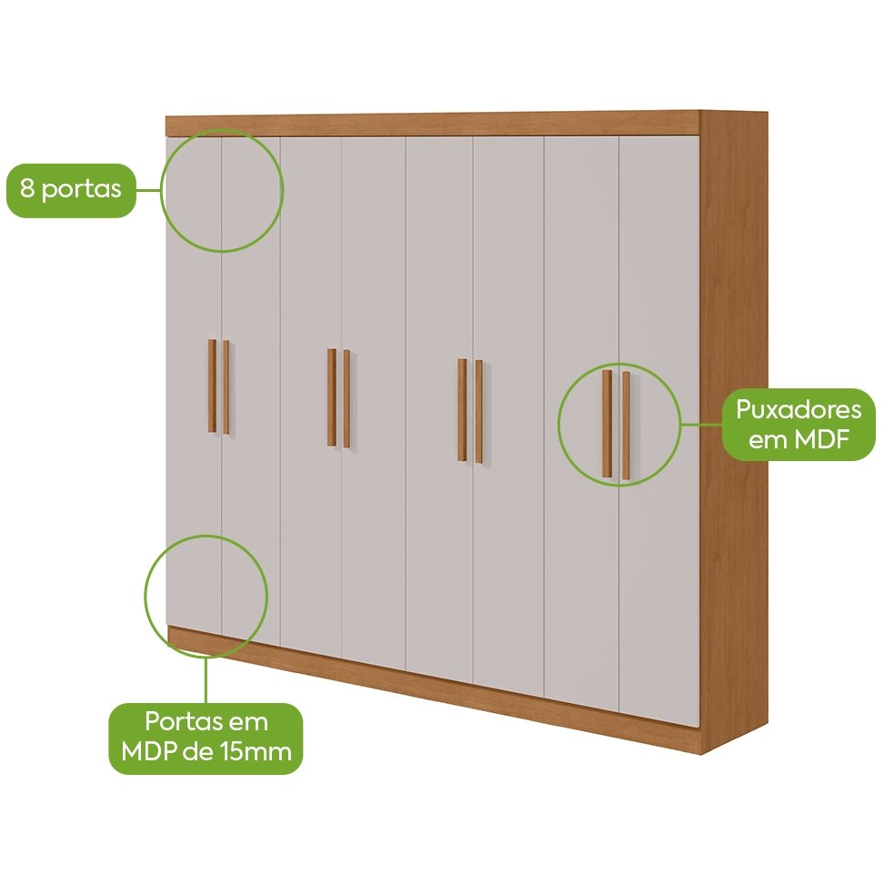 Guarda-Roupa 8 Portas Andara Soft 2,36 m Amêndoa Clean/Off White - LOPAS - Imagem 5