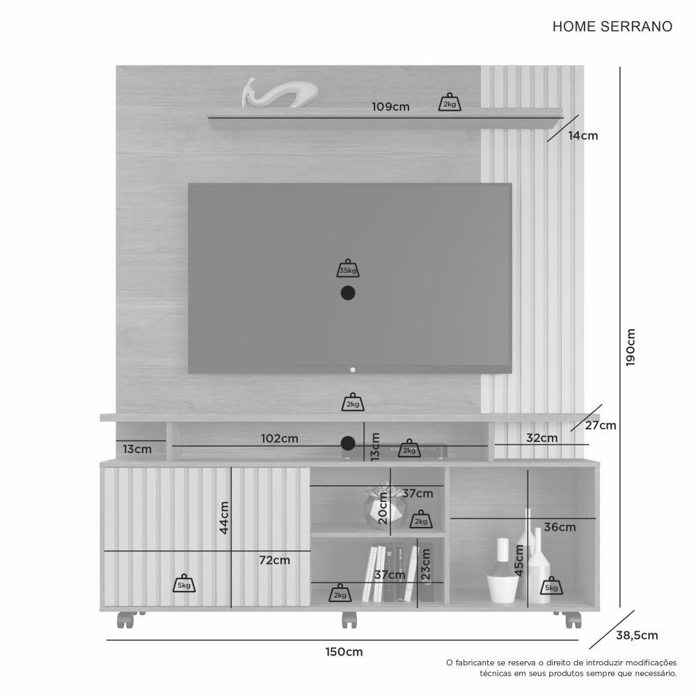 Home até 65" Serrano Cinamomo/Off White - JCM MOVELARIA - Imagem 3
