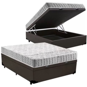 Colchão Casal Orthosono 18 cm D33 + Base Baú Corino Marrom – ANJOS + ALTO NÍVEL